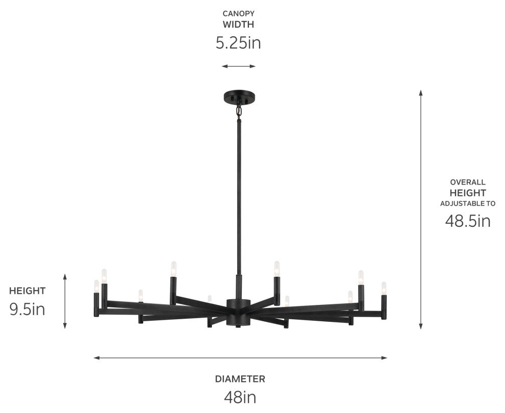 Erzo 48" 10 Light Chandelier, Black