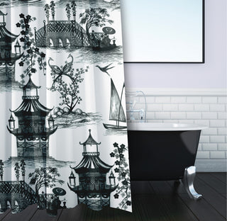 70"Wx73"L China Old Shower Curtain, Black