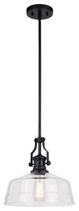 Beloit Farmhouse Pendant Ceiling Light Clear Glass, Matte Black, 12"wx17"hx12"d