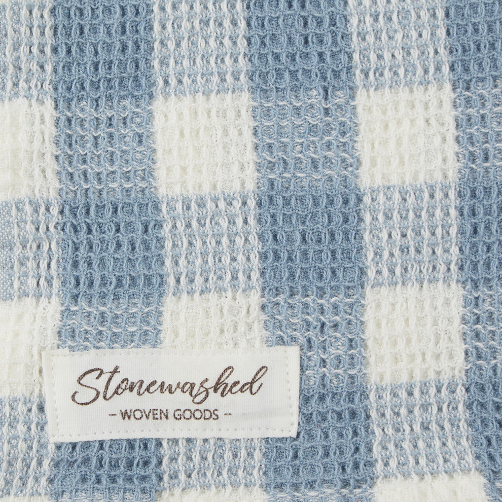 Dusty Blue Checker Washed Waffle Dishtowel (Set of 2)