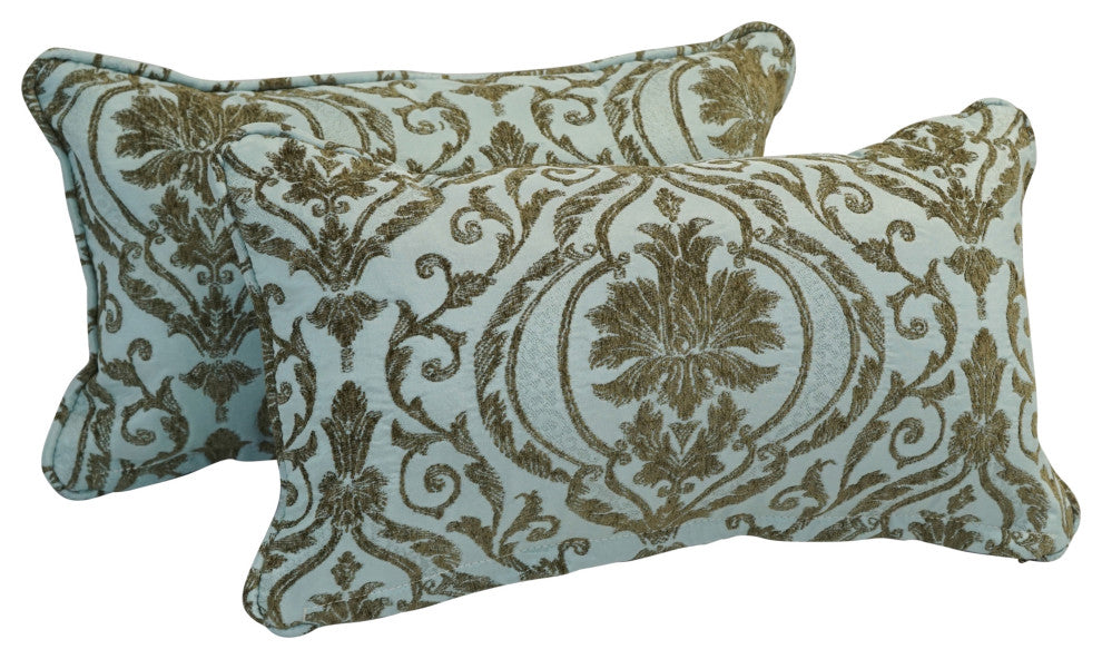 18" Double-Corded Jacquard Chenille Throw Pillows, Set of 2, Blue Damask