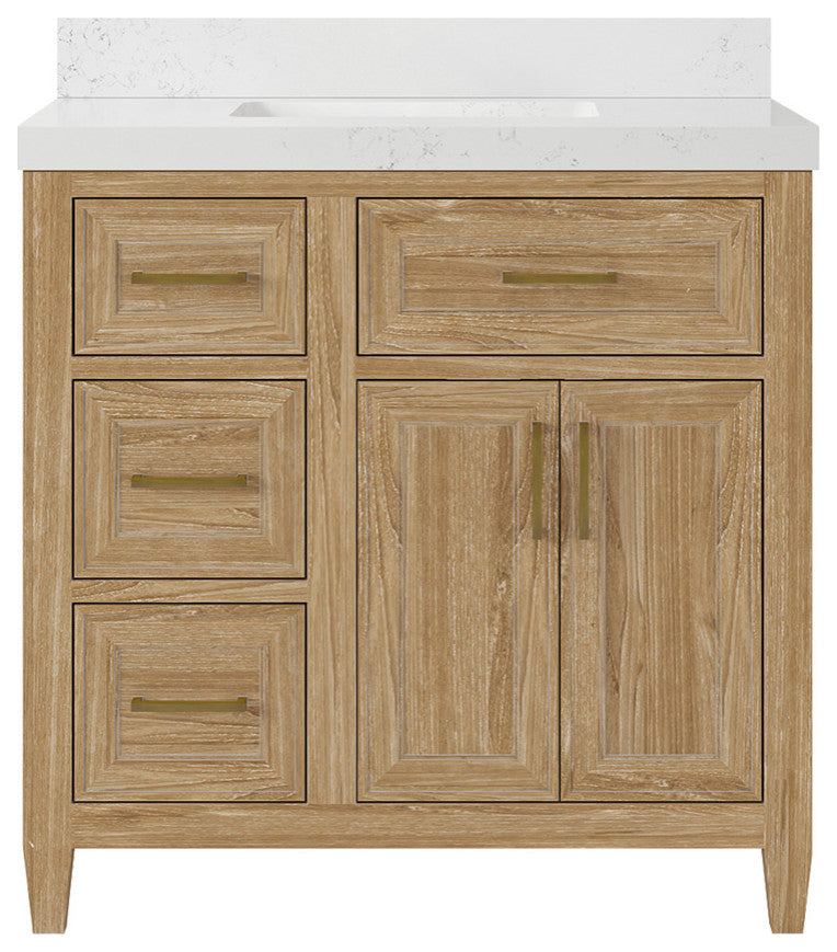 Santa Monica 36 Center Sink Bath Vanity in Whitewashed Teak 2" Empira Quartz