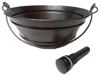 Rustic Aged Copper Copper Bucket Vessel Bath Sink with Drain