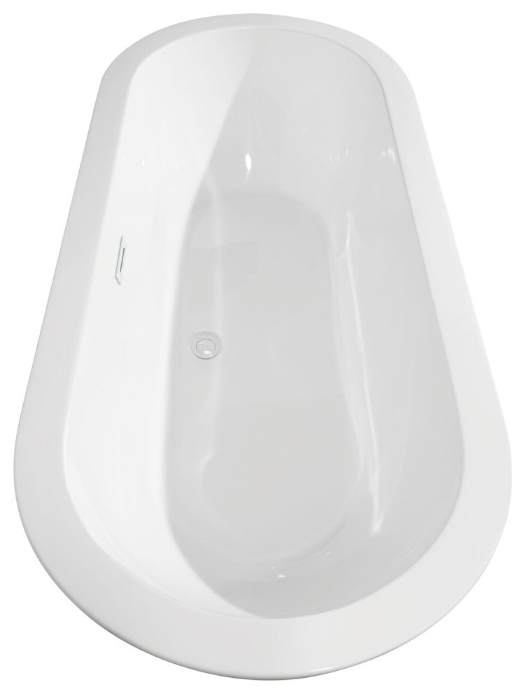 Soho 68" Freestanding White Bathtub, Shiny White Drain and Overflow Trim