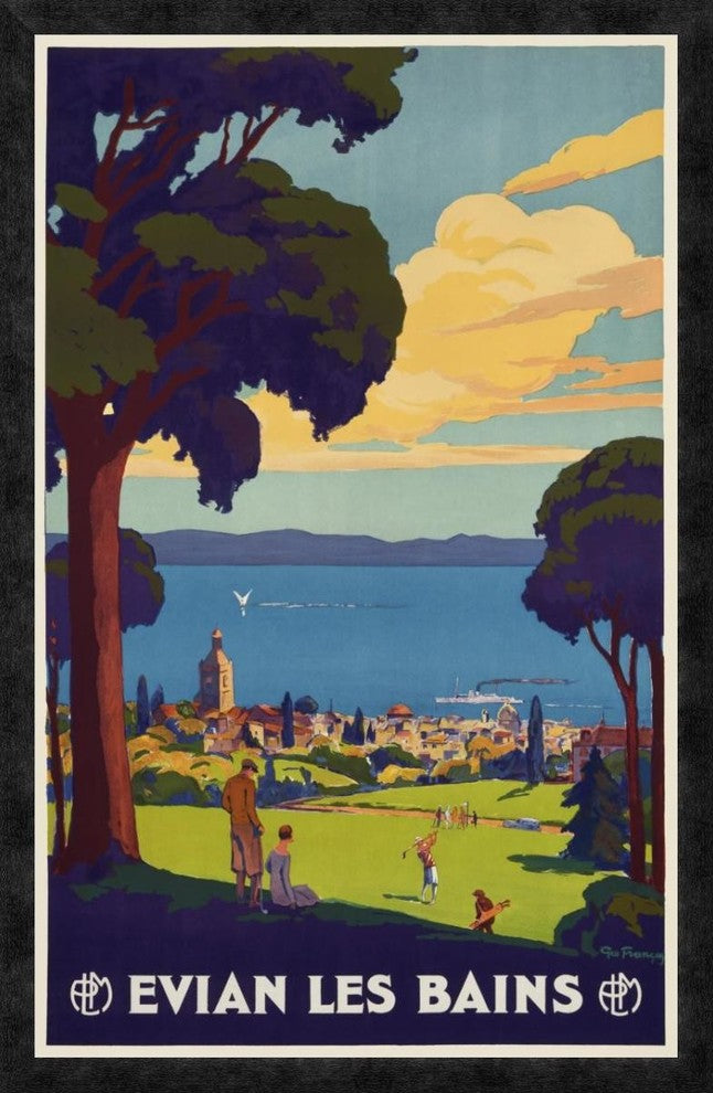 "Evian les Bains" Framed Canvas Giclee by Geo Francois, 25x38"