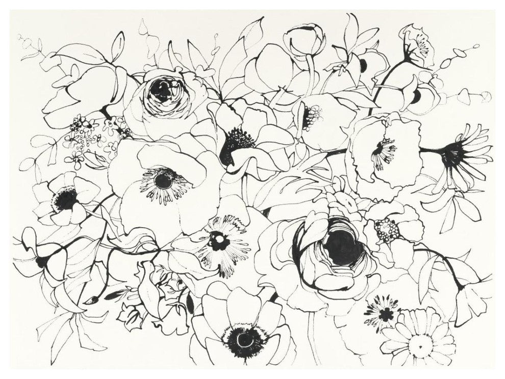 "Black Line Poppies Mix" Digital Paper Print by Shirley Novak, 34"x26"
