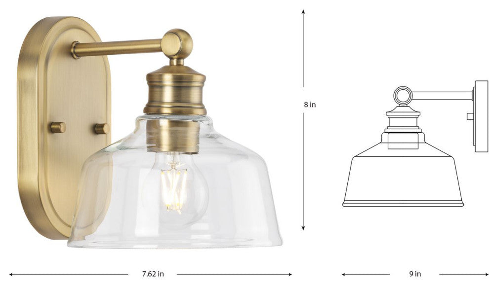Singleton 1-Light 7.62" Vintage Brass Farmhouse Vanity Light, Clear Glass Shade