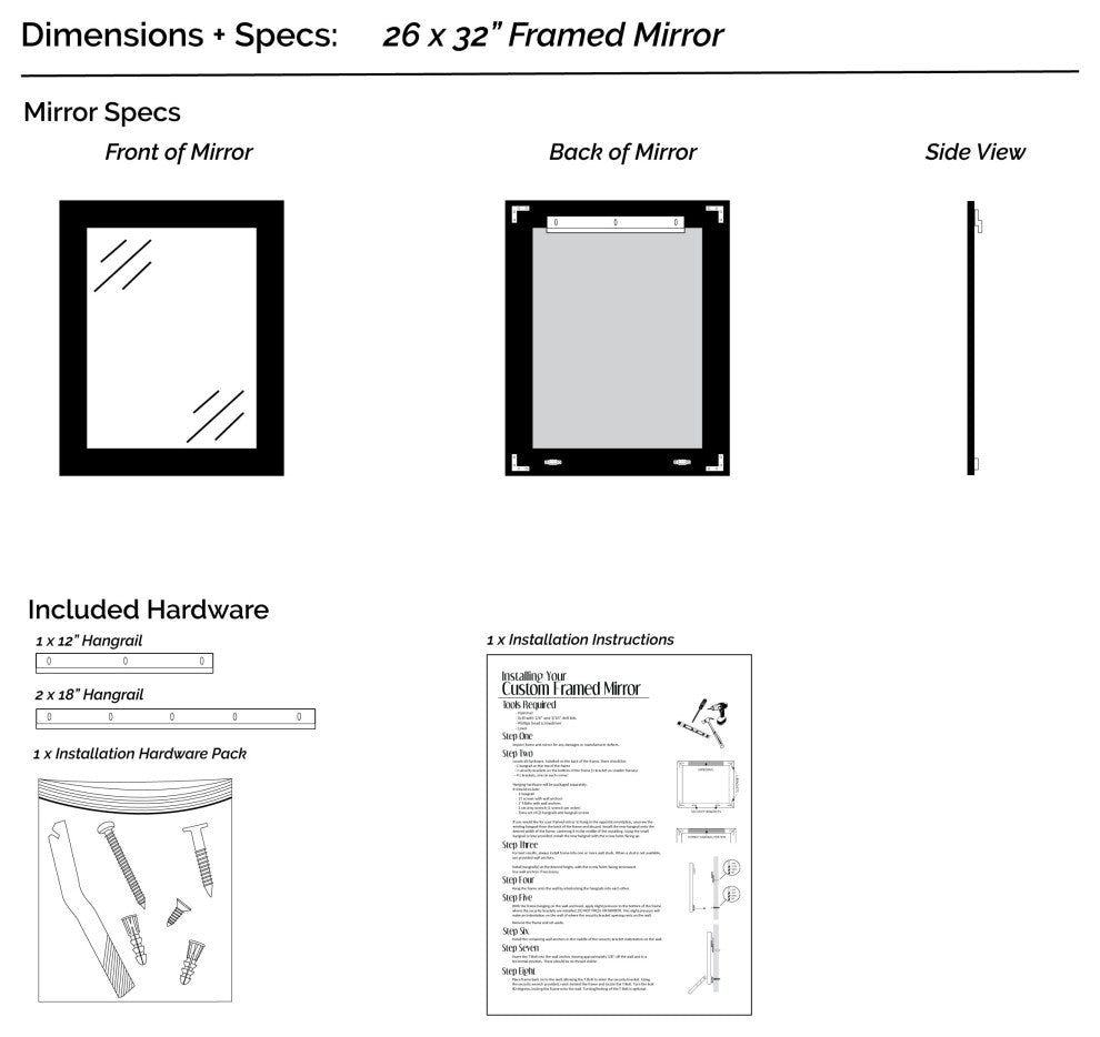 Porter Framed Wall Mirror, Black, 26"x32"