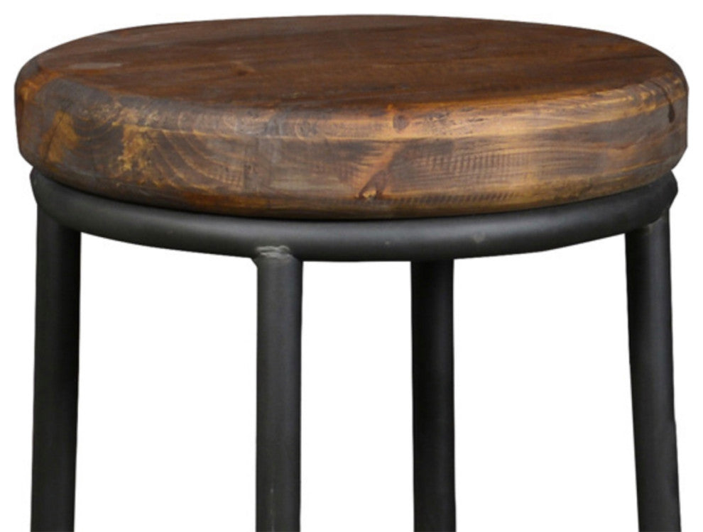 Round Salvaged Pine & Iron Counter Stool