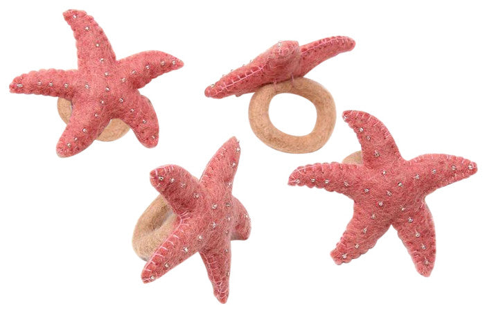 Felt Starfish Napkin Rings, Set of 4, Light Rose
