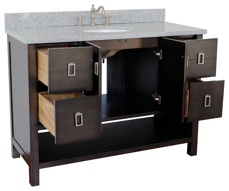 49" Single Vanity, Silvery Brown Finish With Gray Granite Top