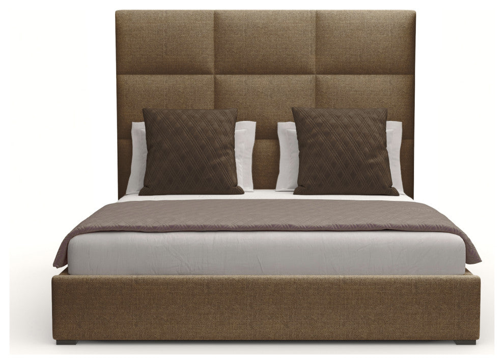 Nativa Interiors Moyra Square Tufted Bed, Brown, King, Headboard: Medium