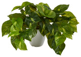 9" Pothos Artificial Plant, White Planter, Real Touch