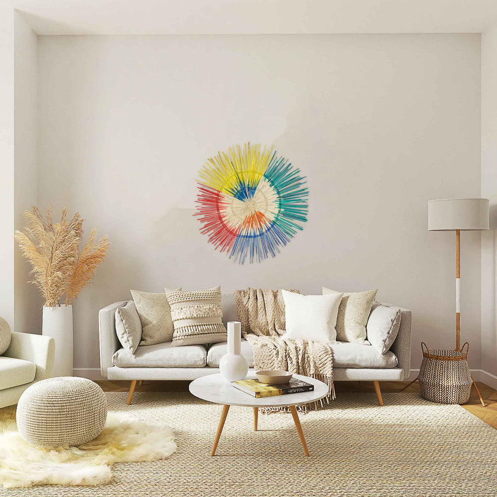 3D Sun Plate Palm Wall Sculpture, Artisan Crafted, Malawi, Multicolor, 27"