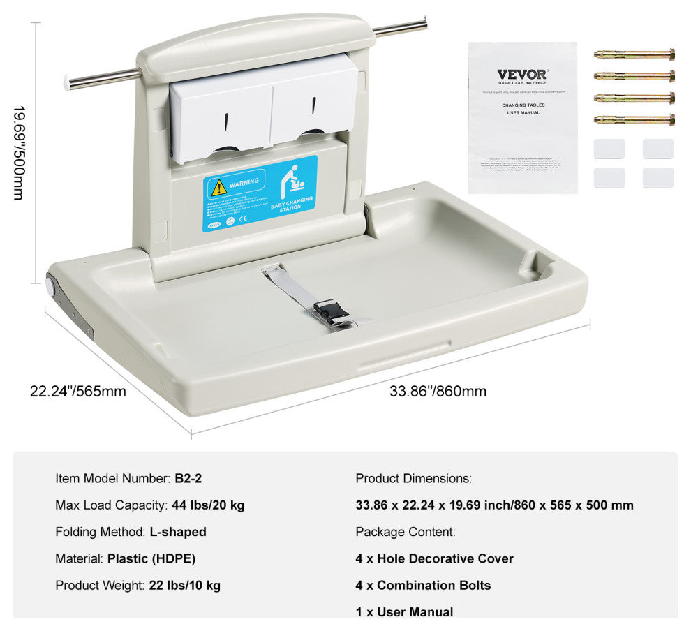 VEVOR Wall-Mounted Baby Changing Station Horizontal Foldable Diaper Change Table