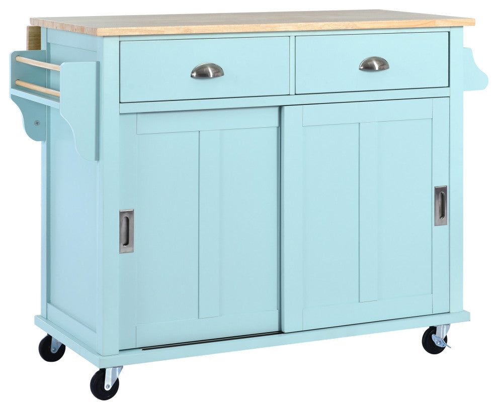 TATEUS Cambridge Solid Wood Top Kitchen Island, Blue