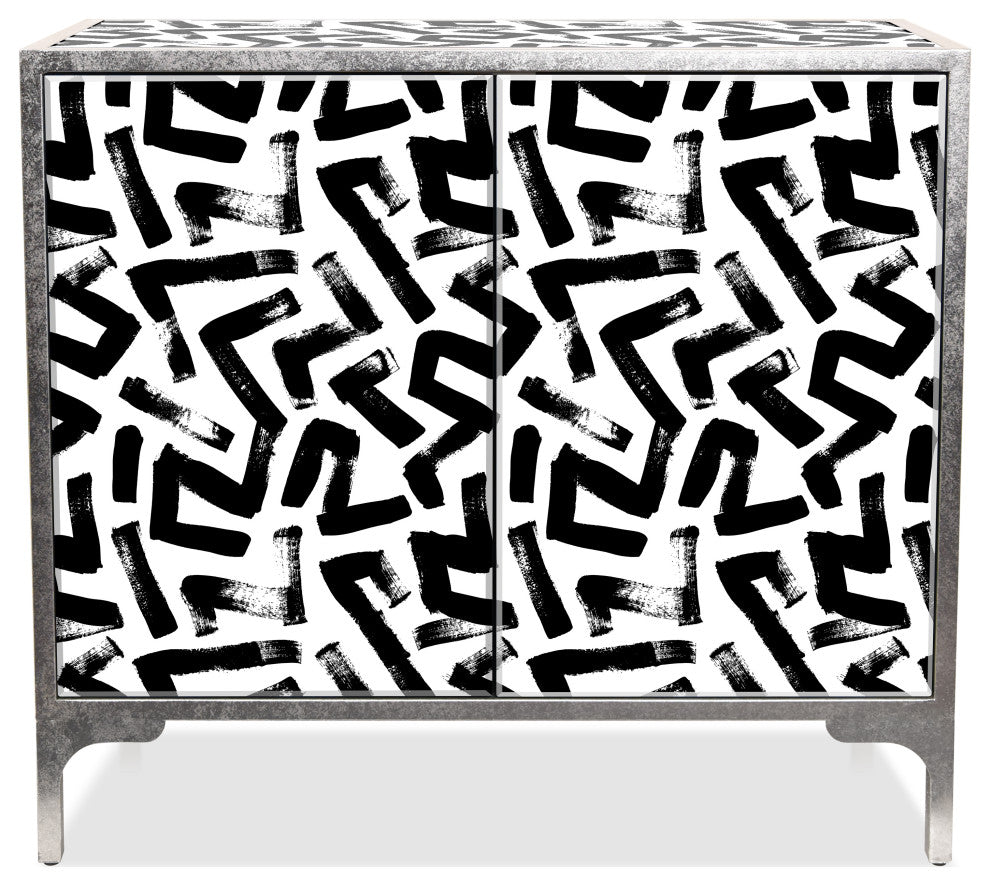 "Intertwined" Cabinets Console Table on Beveled Printed Art Glass, Frame