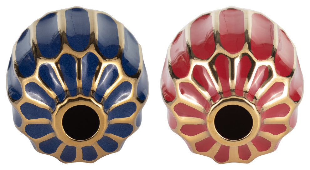 Ceramic Vase, 5"H, Set of 2, Navy/Red