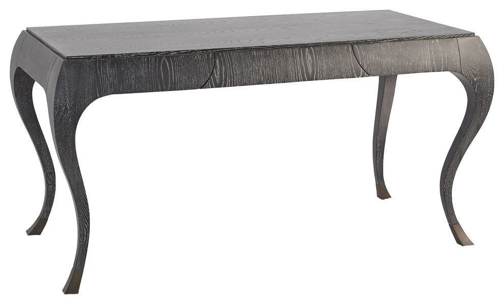 Elegant Parisian Curved Leg Writing Desk Solid Oak Wood 1 Drawer Black