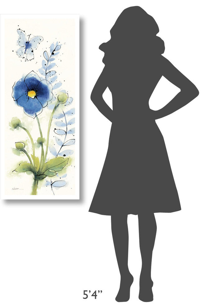 "Independent Blooms Blue V" Digital Paper Print by Shirley Novak, 18"x42"