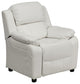 Deluxe Padded White Vinyl Kids Recliner with Storage Arms