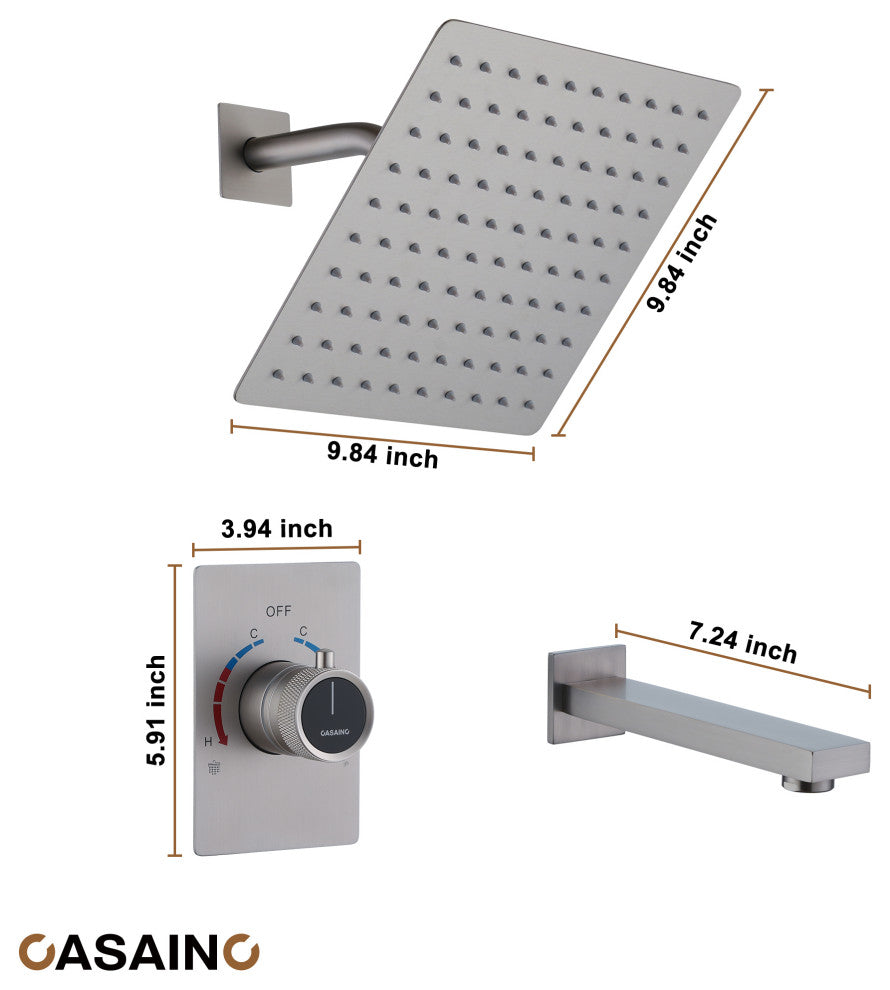 10inch Wall Mount Dual Function Rain Shower System with Tub Spout, Brushed Nickel