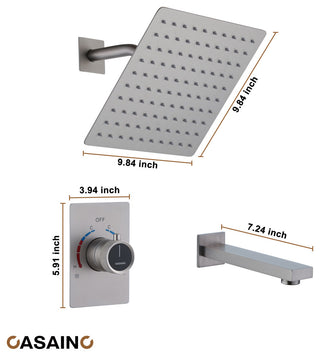 10inch Wall Mount Dual Function Rain Shower System with Tub Spout, Brushed Nickel