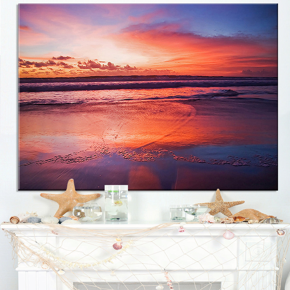 "Colorful Tropical Beach With Clouds" Seashore Canvas Wall Art, 40"x20"
