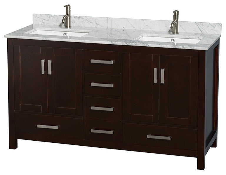 Wyndham WCS141460DESCMUNSM58 60 Inch 2 Vanity with Carrera Marble & Mirror