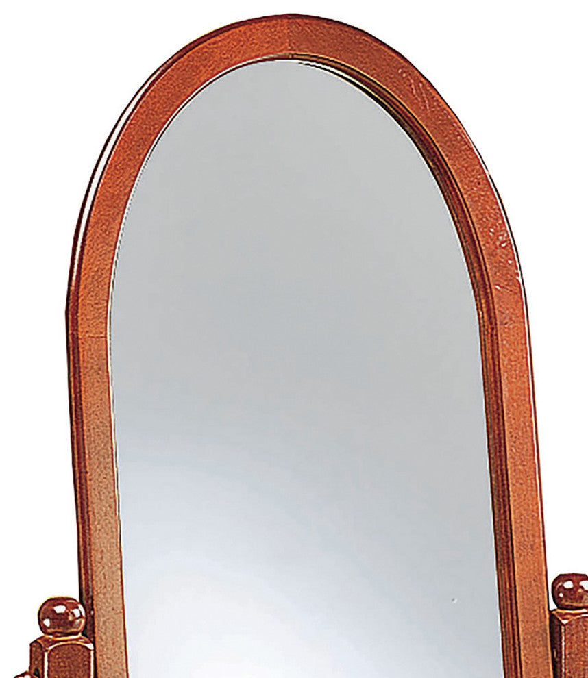Benzara BM242736 Standing Cheval Mirror With Oval Frame Turned Posts, Brown