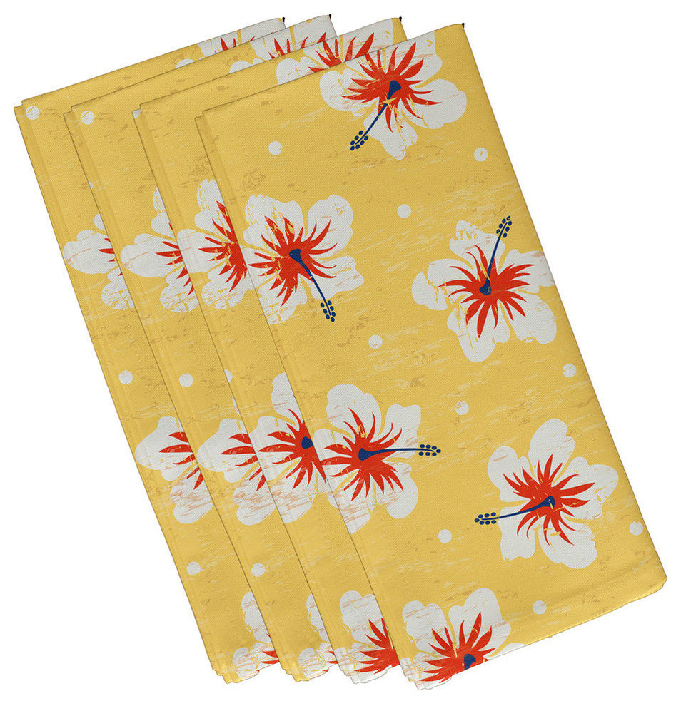 Hibiscus Blooms, Floral Print Napkin, Yellow, Set of 4