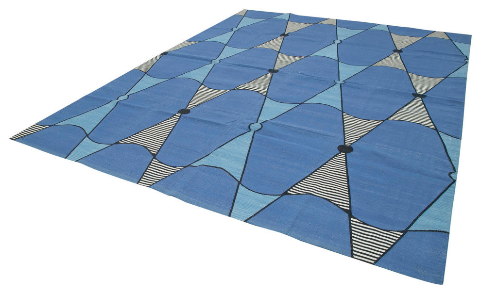 Rug N Carpet - Handmade Wool 9' 3'' x 11' 9'' Geometric Dhurrie Kilim Rug