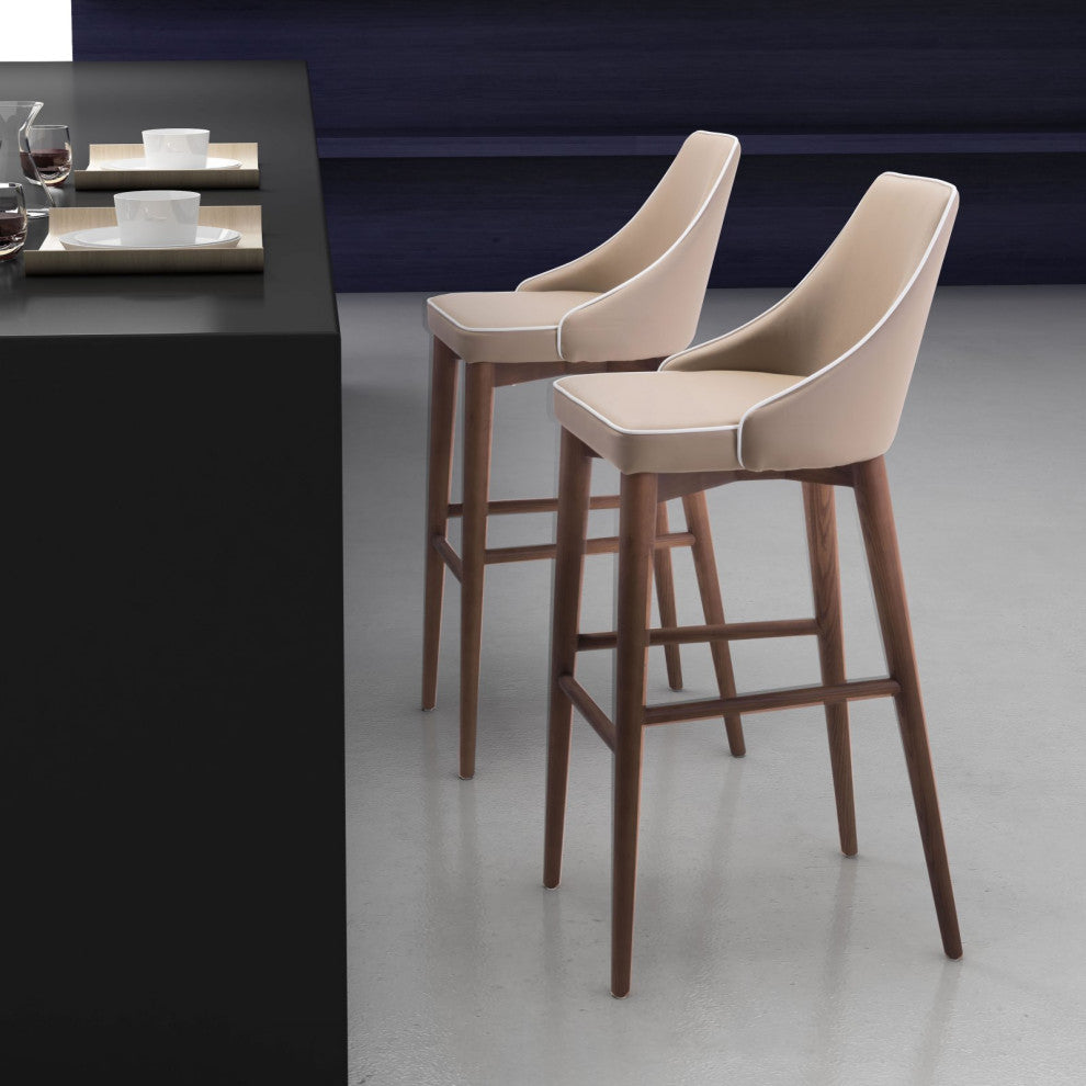 Bar Stool Chair Barstool, Fabric, Wood, Beige, Brown, Bar Kitchen Cafe Bistro