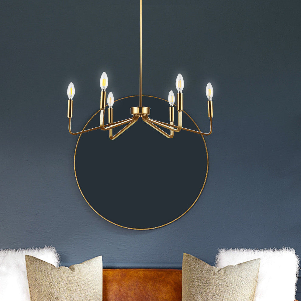 6-Light Aged Brass Contemporary Chandelier