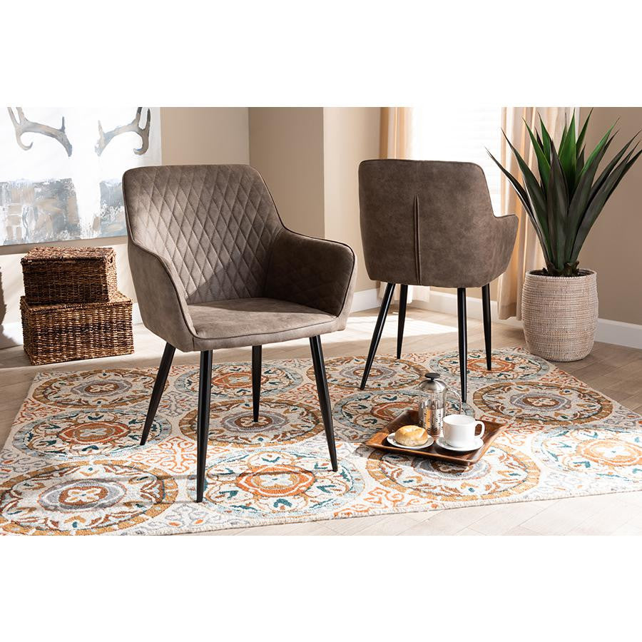 Gray and Brown Imitation Leather Upholstered 2-Piece Metal Dining Chair Set
