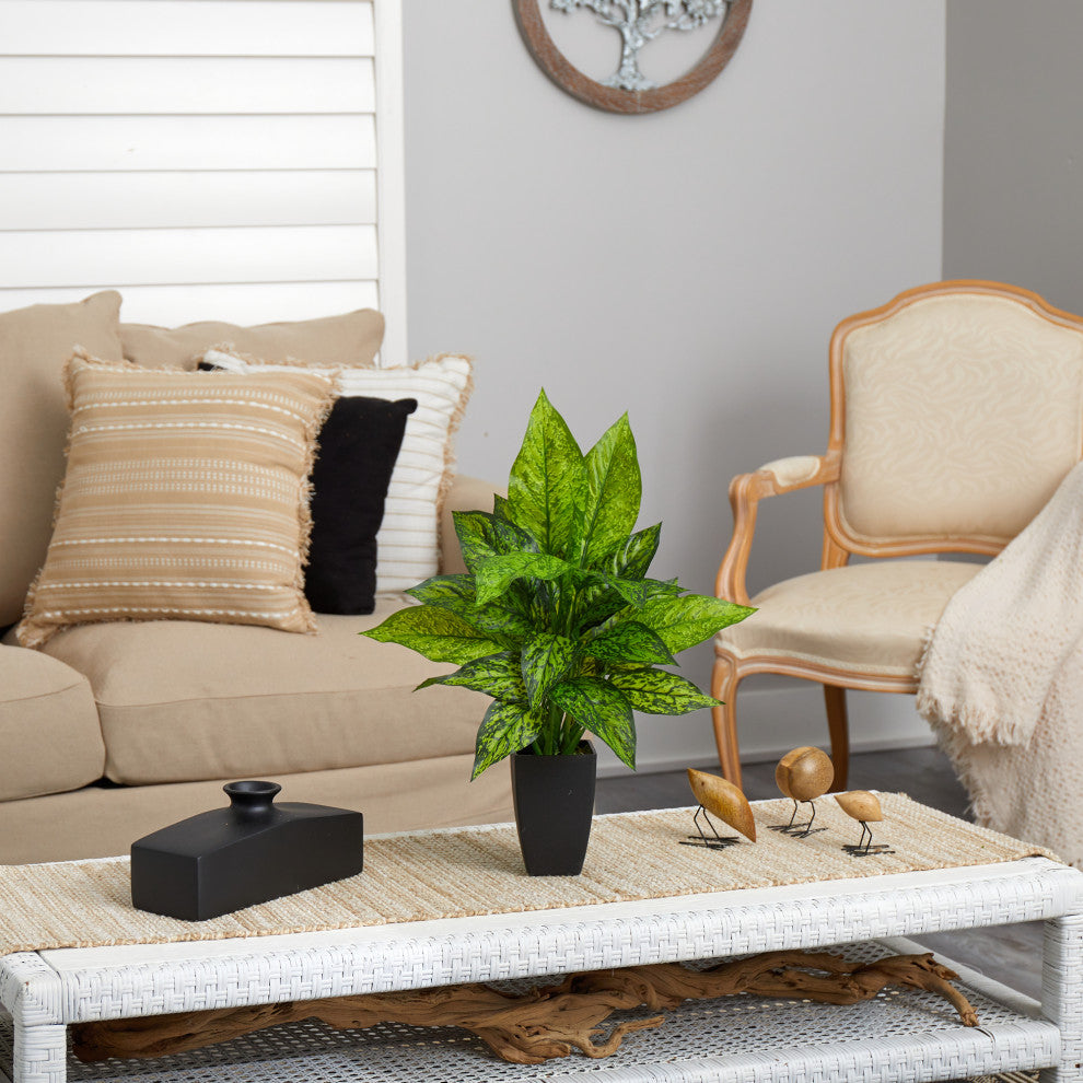 21" Dieffenbachia Artificial Plant, Black Planter