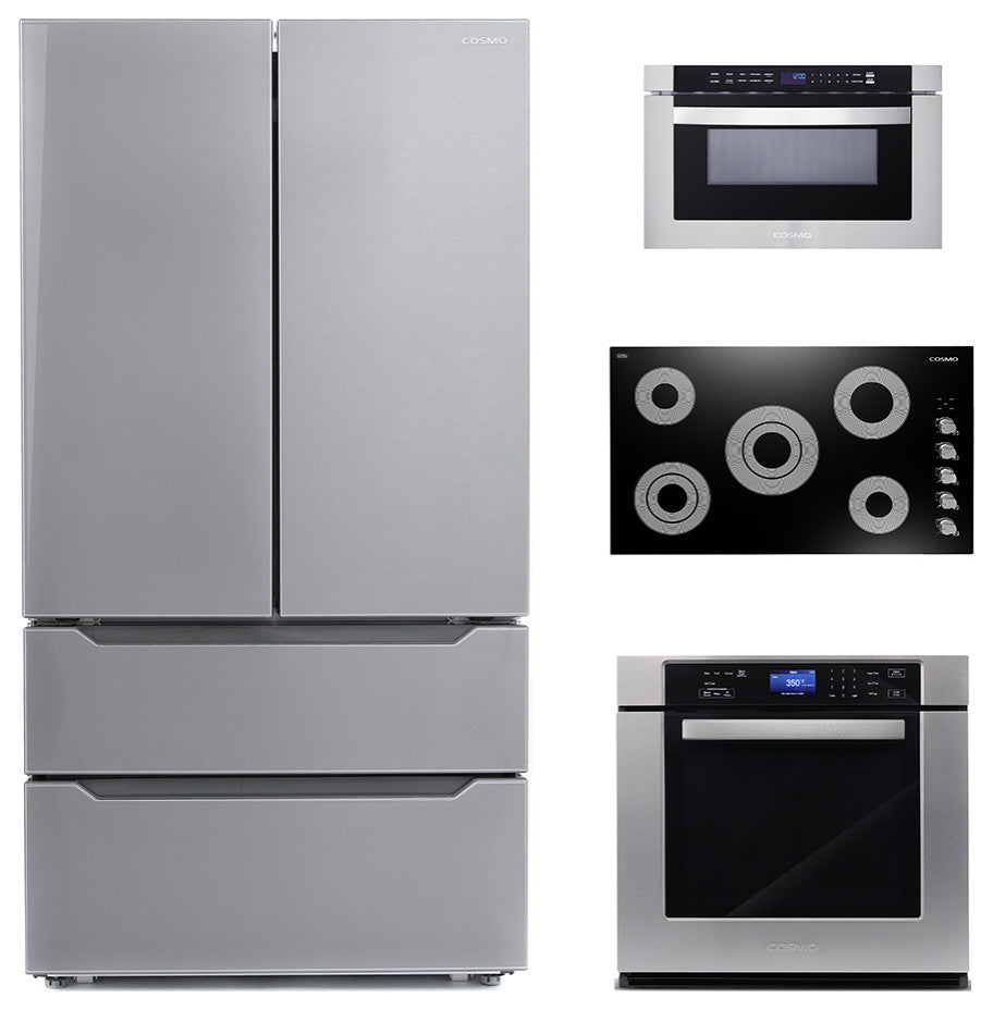 4PC Package 36" Electric Cooktop 24" Oven 24" Microwave Drawer & Refrigerator
