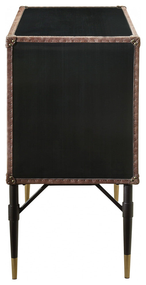 52" X 21" X 40" Brown Top Grain Leather And Aluminum Console Table