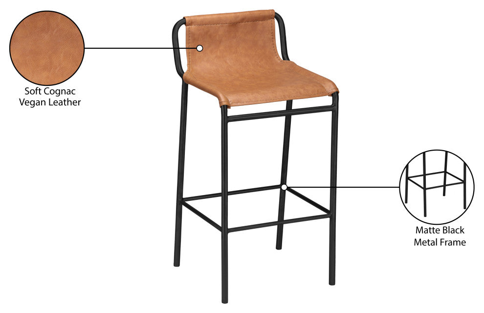 Dax Black Faux Leather Counter Stool, Cognac