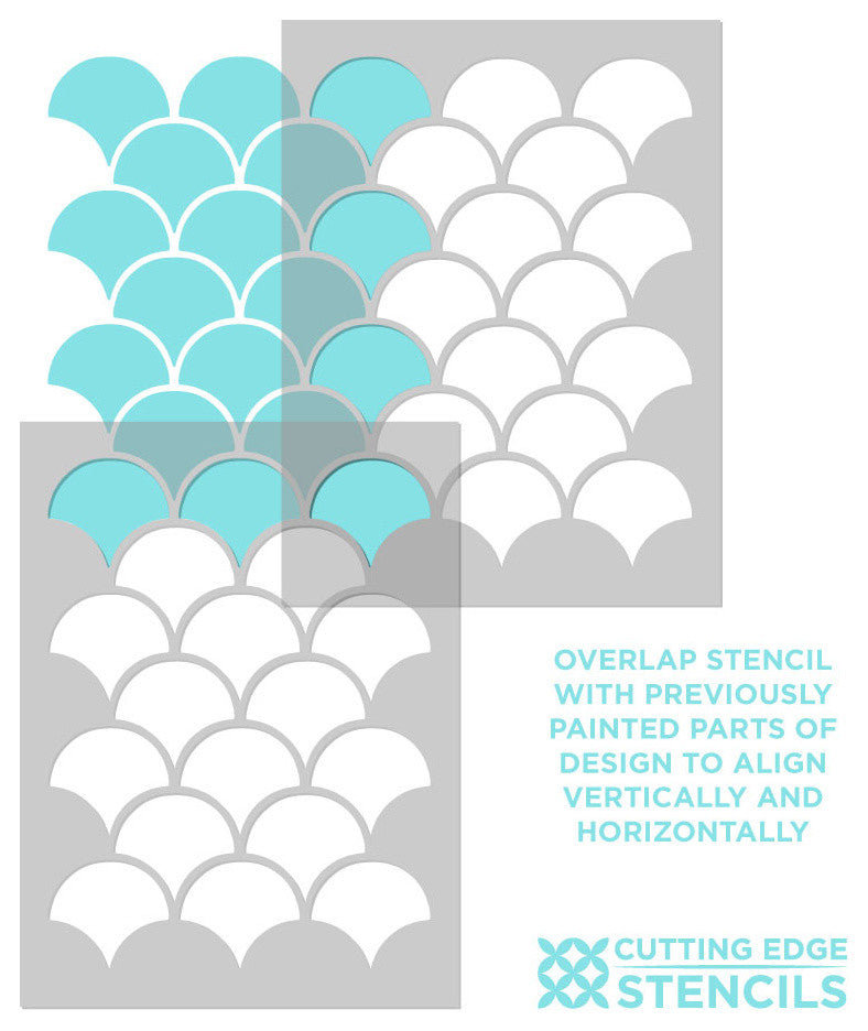 Moroccan Fishscale Tile Stencil - DIY Faux Tiles - Mosaic Tile Stencils, Medium