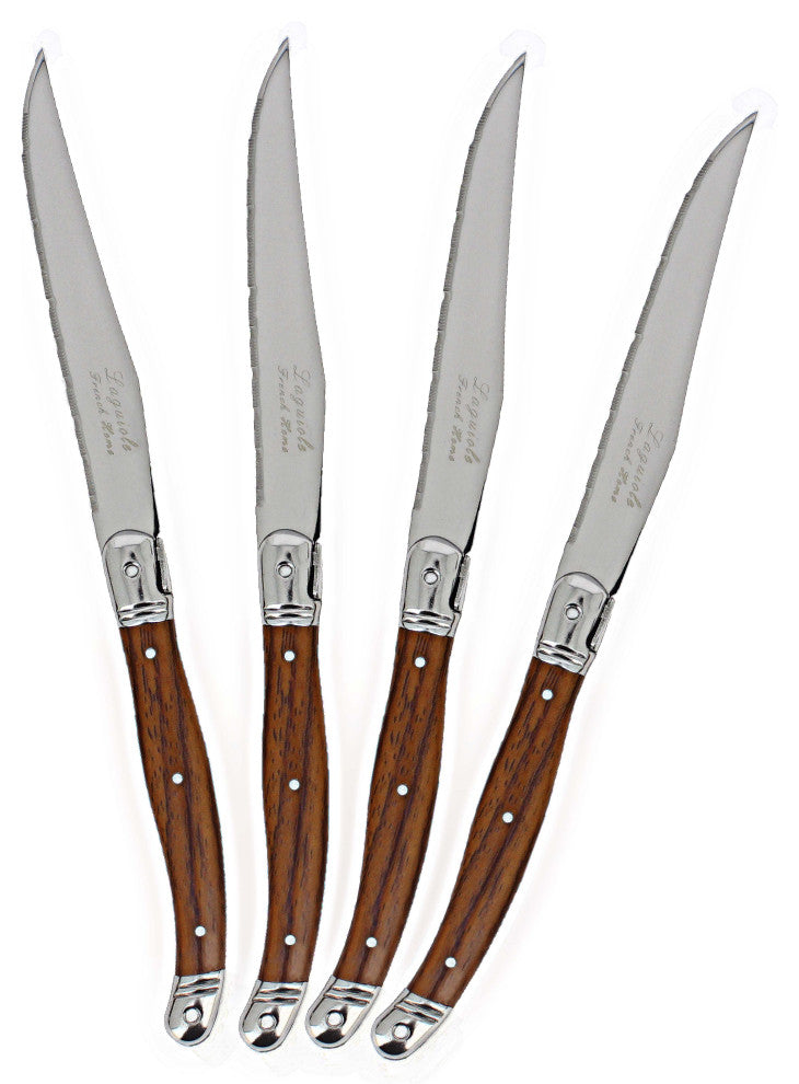 French Home Set of 4 Laguiole Steak Knives, Wood Grain