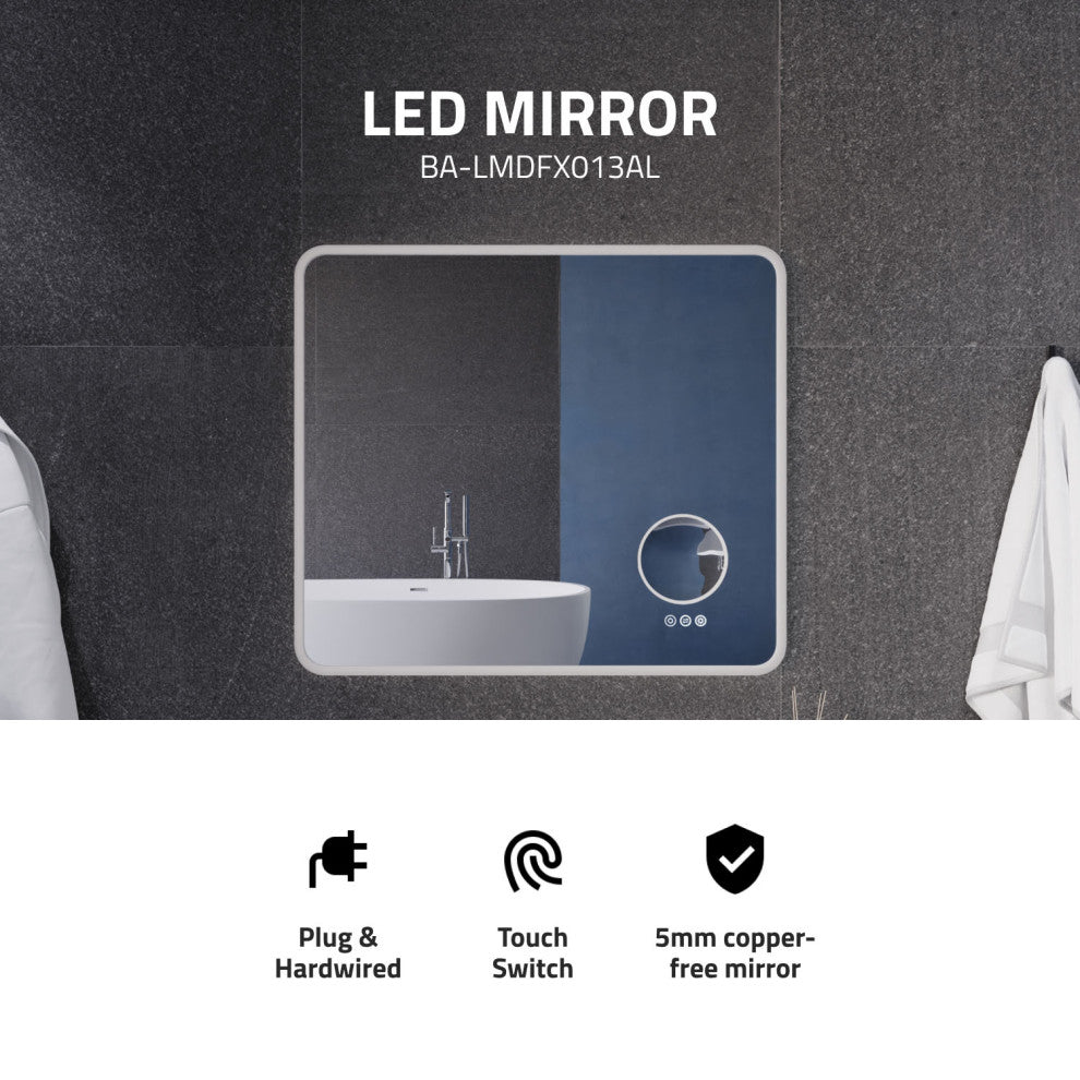 ANZZI 27" x 31" LED Front/Back Light Magnifying Bathroom Mirror WithDefogger