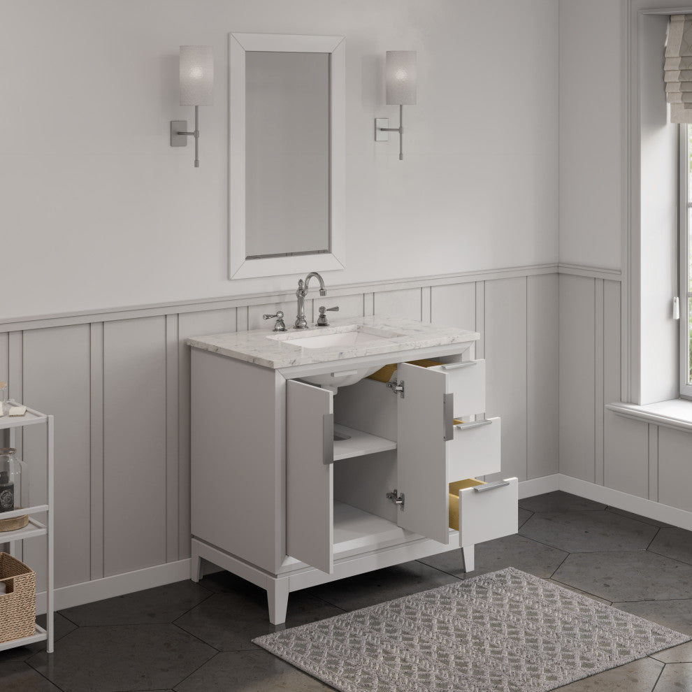 Elizabeth 36" Single Sink Carrara White Marble Vanity, Pure White