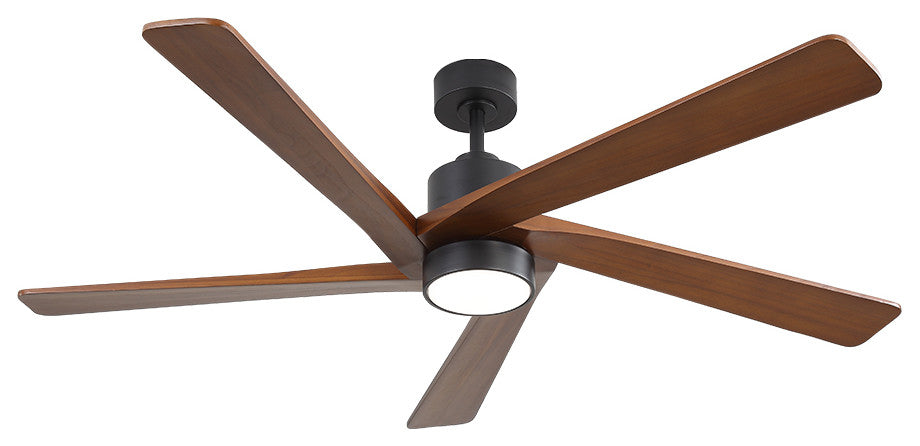 64" 5-Blade LED Ceiling Fan With Light Kit and Remote Control, Black/Walnut