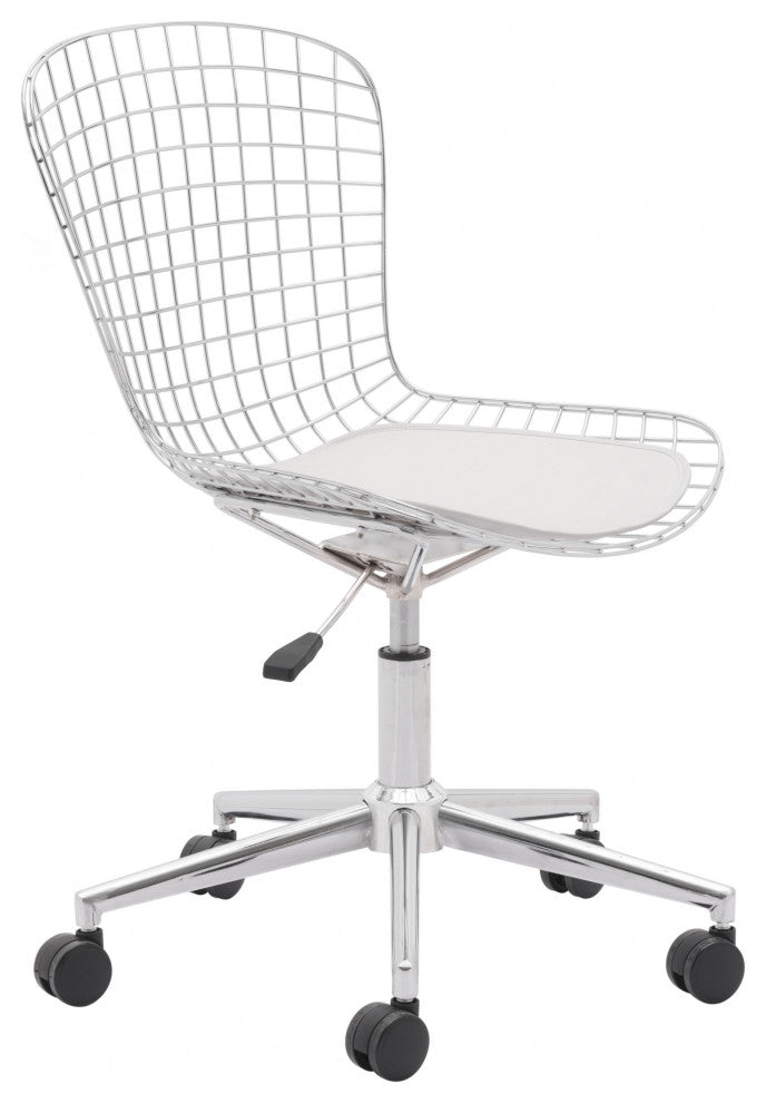 Chrome Wire Grid White Cushion Desk Chair