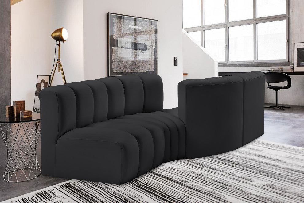 Arc Vegan Leather Upholstered 4-Pc. Facing Modular Sectional, Black