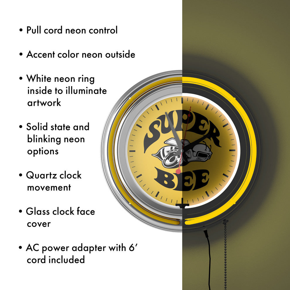 Dodge Chrome Double Rung Neon Clock, Super Bee