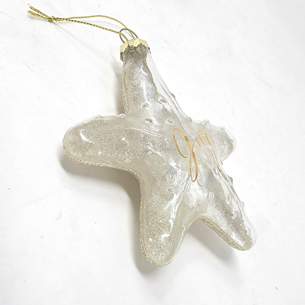 Coastal Clear Starfish Ornament Art Glass Gold Holiday 4 in Sparkly, Clear/Silver - Joy