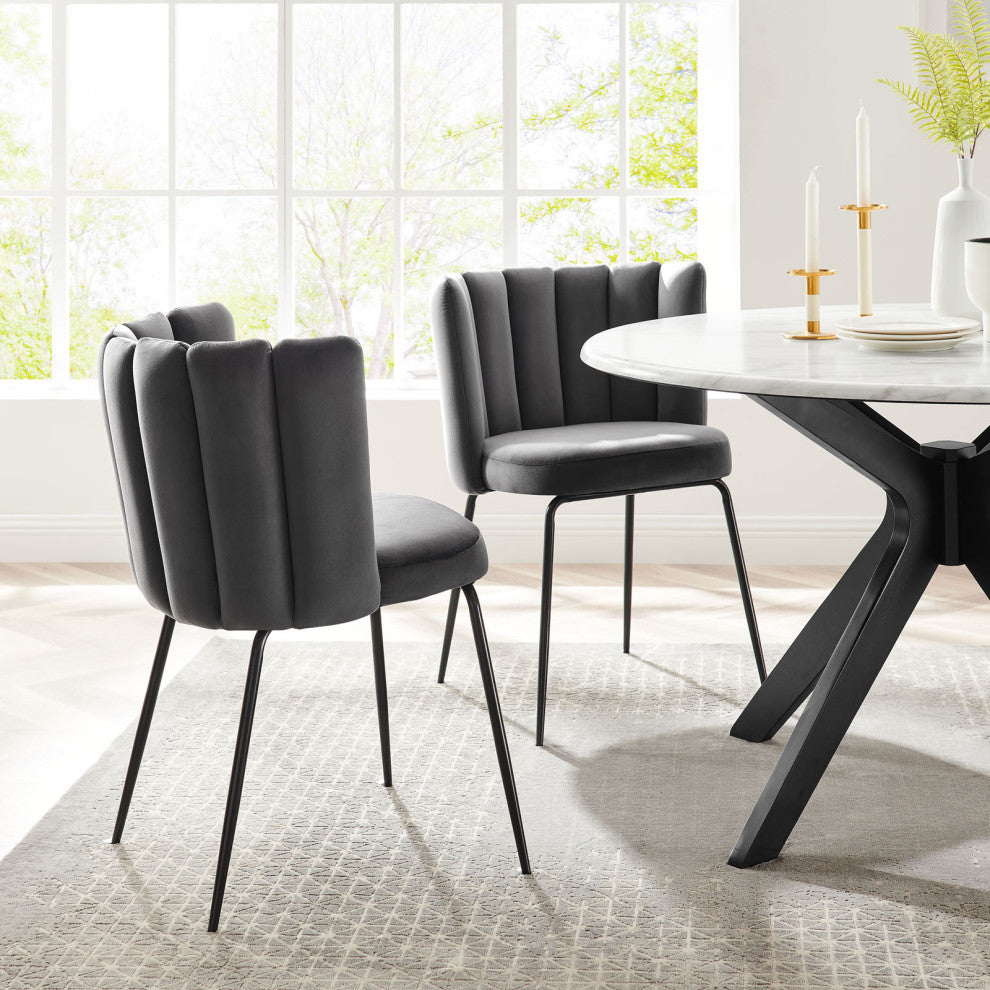 Virtue Performance Velvet Dining Chair Set of 2 Black Gray
