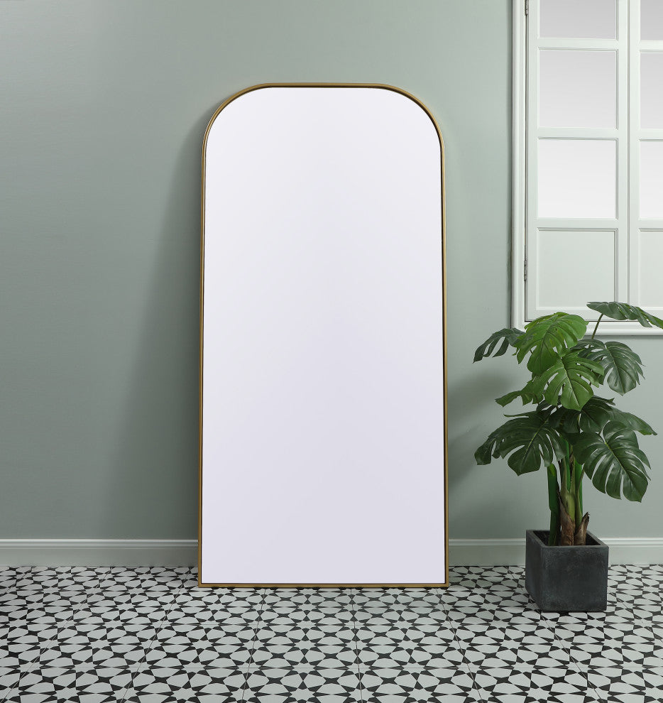 Metal Frame Arch Full Length Mirror 35X72 Inch, Brass